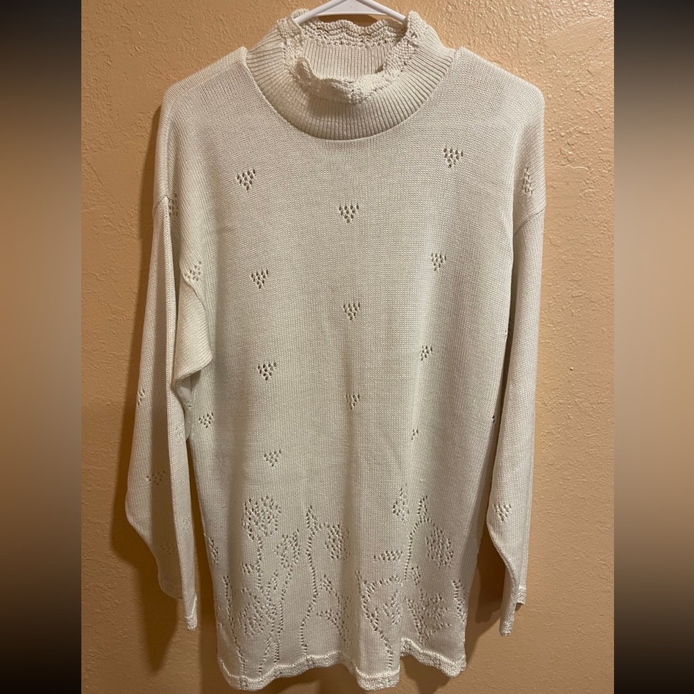 Jane Adams White Knit Sweater Vintage Grandma-core Large